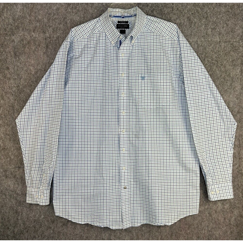 ARIAT Pro Series Stretch Men’s Blue Plaid Long Sleeve Button Down 2XLT